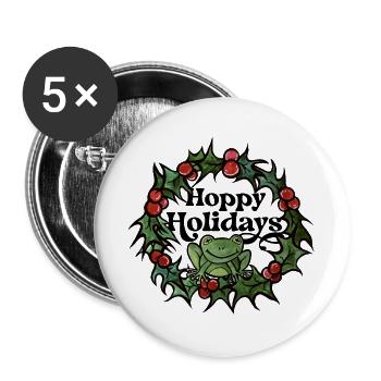 Grenouille en couronne de houx - Lot de 5 grands badges (56 mm) - blanc - Devant