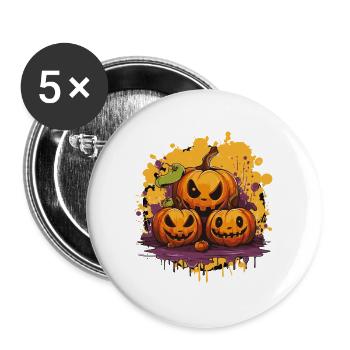 Kürbisbande Halloween Druck - Buttons groß 56 mm (5er Pack) - Weiß - Vorne