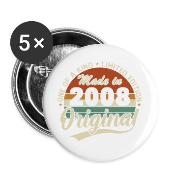 2008 Vintage Retro Birthday Gift - Buttons large 2.2''/56 mm (5-pack) - white - Front