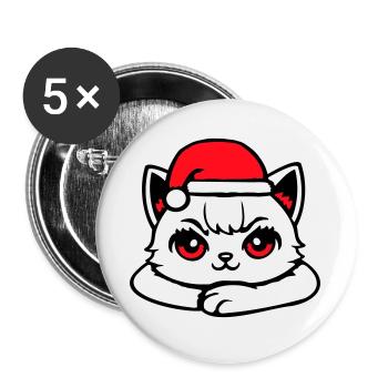 Cat Confident Santa Hat Cute Kitten - Buttons large 2.2''/56 mm (5-pack) - white - Front