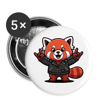 Roter Panda in Lederjacke - Buttons groß 56 mm (5er Pack) - Weiß - Vorne