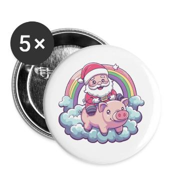 Pig Santa Claus Christmas - Buttons large 2.2''/56 mm (5-pack) - white - Front