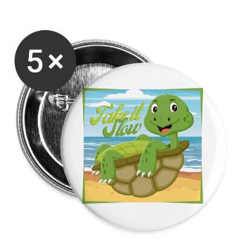 Take it Slow – Chillige Schildkröte - Buttons groß 56 mm (5er Pack) - Weiß - Vorne
