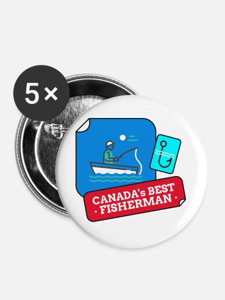 Kanadas bestes Fischer-Design - Buttons groß 56 mm (5er Pack) - Weiß