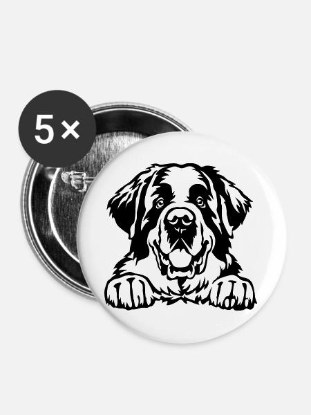 Bernhardiner Kopf - Buttons groß 56 mm (5er Pack) - Weiß