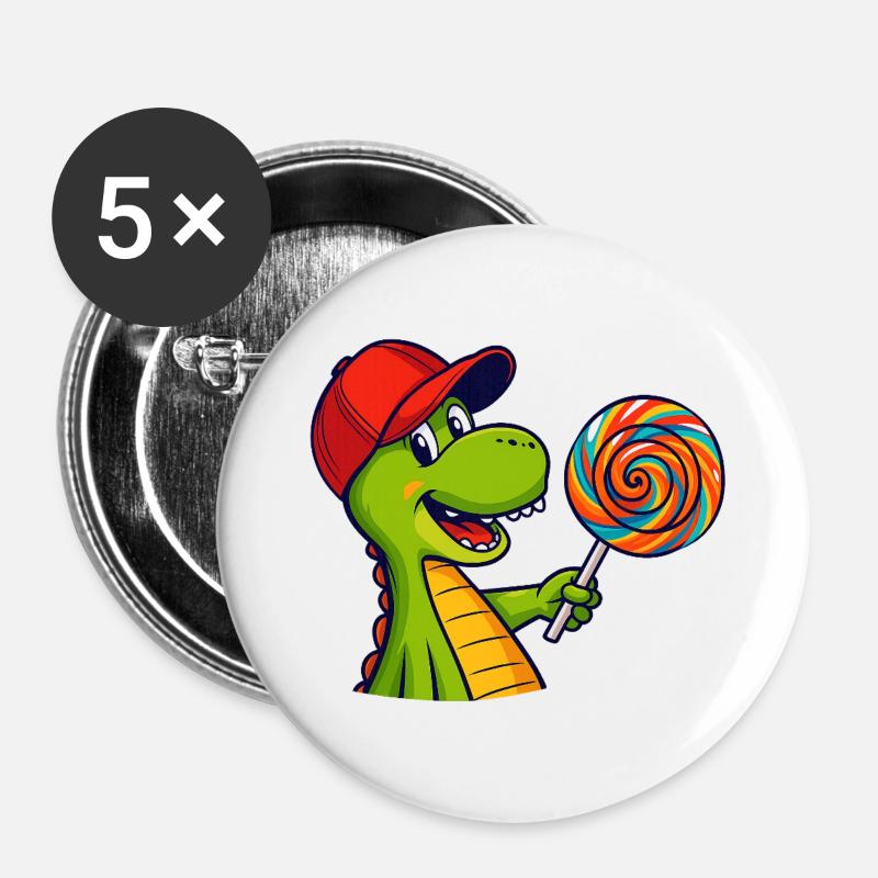 Bunter_Dinosaur_mit_Lutscher - Buttons large 2.2''/56 mm (5-pack) - white