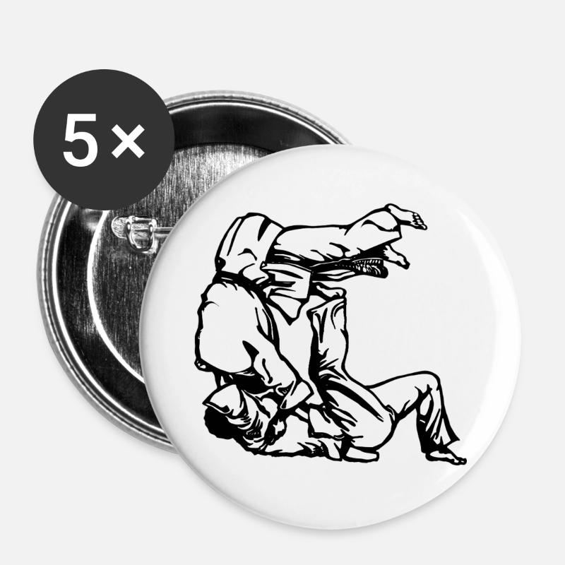 Judo Tomoe Nage Design mit Judokas - Buttons groß 56 mm (5er Pack) - Weiß