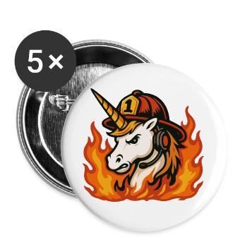 Flammender Einhorn-Feuerwehrmann - Buttons groß 56 mm (5er Pack) - Weiß - Vorne
