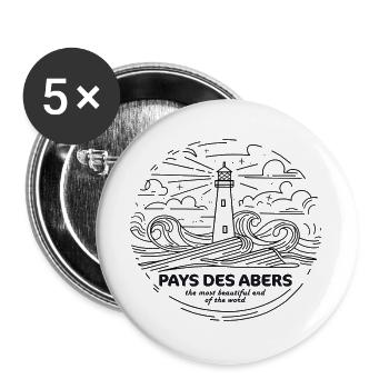 Pays des Abers Geschenk Souvenir Reisescheinwerfer - Buttons groß 56 mm (5er Pack) - Weiß - Vorne