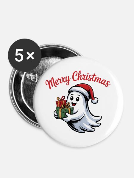 Weihnachtsgeist mit Geschenken - Buttons groß 56 mm (5er Pack) - Weiß
