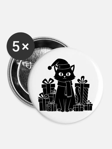 Weihnachtskatze zwischen Geschenken - Buttons groß 56 mm (5er Pack) - Weiß