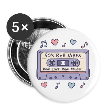 90s RnB Vibes Kassette – Retro Musik Nostalgie - Buttons groß 56 mm (5er Pack) - Weiß - Vorne