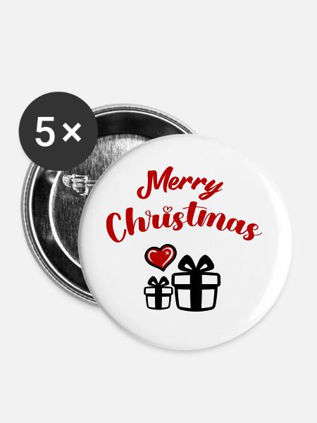 Merry Christmas - Buttons groß 56 mm (5er Pack) - Weiß