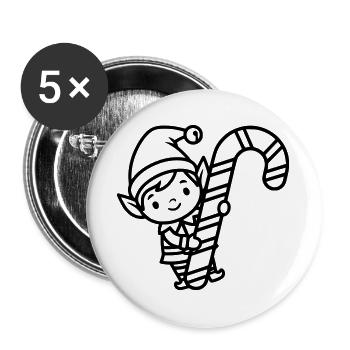 Cute Christmas Elf with Candy Cane - Buttons large 2.2''/56 mm (5-pack) - white - Front