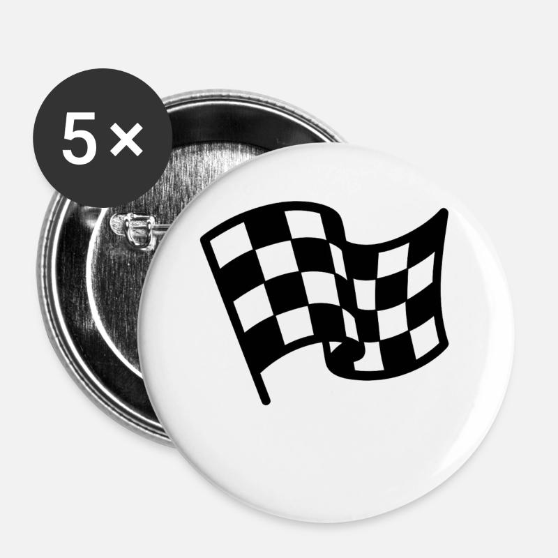 Checkered flag motor racing - Buttons large 2.2''/56 mm (5-pack) - white