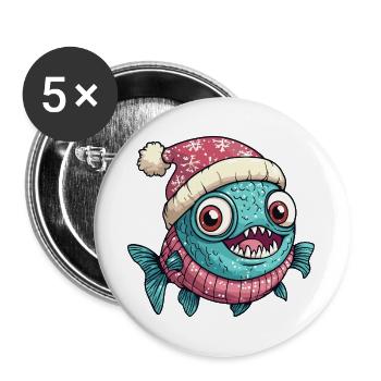 Noël de poisson piranha - Lot de 5 grands badges (56 mm) - blanc - Devant