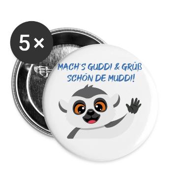 Lemur Grüßt Muddi Liebevoll - Buttons groß 56 mm (5er Pack) - Weiß - Vorne