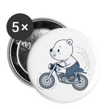 Ourson Motard Aventure - Lot de 5 grands badges (56 mm) - blanc - Devant