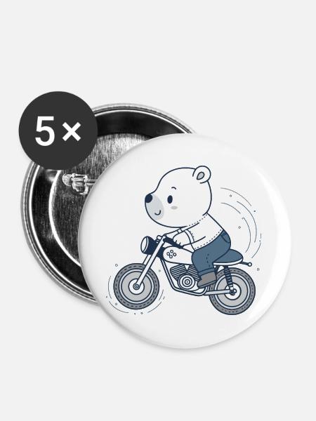 Biker Adventure Bear - Buttons groß 56 mm (5er Pack) - Weiß