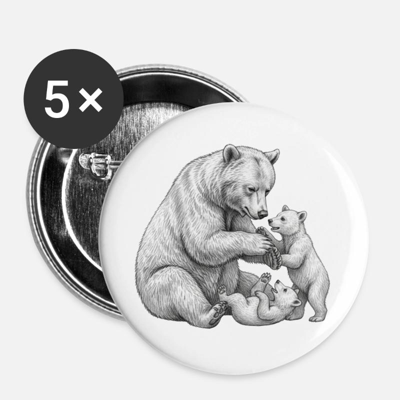 Bear and her cubs - Buttons large 2.2''/56 mm (5-pack) - white