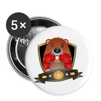 Boxing Beaver – Funny Boxer Motif - Buttons large 2.2''/56 mm (5-pack) - white - Front