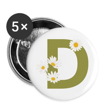 Letter d Green Daisies - Buttons large 2.2''/56 mm (5-pack) - white - Front