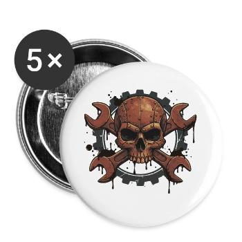 Skull Wrench – Für echte Schrauber-Seelen - Buttons groß 56 mm (5er Pack) - Weiß - Vorne