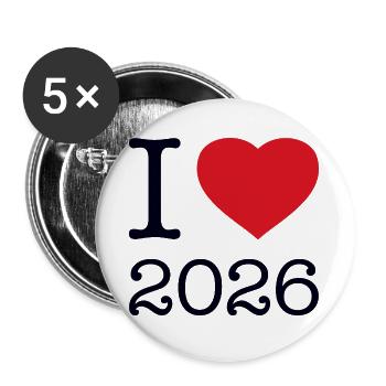 I love 2026 - Buttons groß 56 mm (5er Pack) - Weiß - Vorne