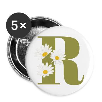 Lettre r vert marguerites - Lot de 5 grands badges (56 mm) - blanc - Devant