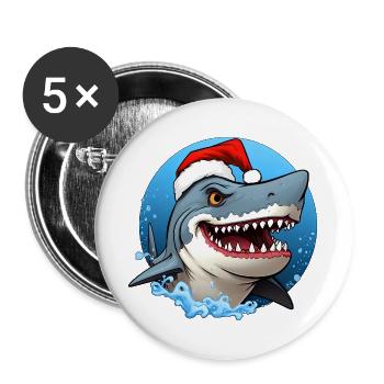 Weihnachtsmann Hai - Buttons groß 56 mm (5er Pack) - Weiß - Vorne
