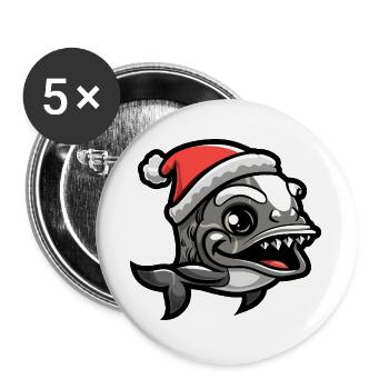 Noël de poisson piranha - Lot de 5 grands badges (56 mm) - blanc - Devant