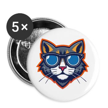 Cat with Sunglasses Mascot - Buttons large 2.2''/56 mm (5-pack) - white - Front