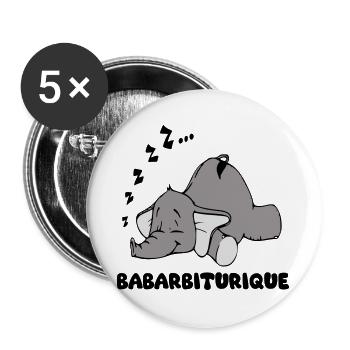 Sleeping Elephant with the title babarbituric - Buttons large 2.2''/56 mm (5-pack) - white - Front