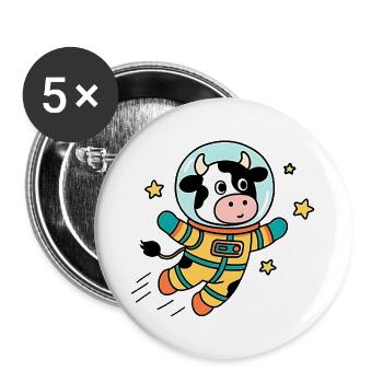 Kuh-Astronaut im All - Buttons groß 56 mm (5er Pack) - Weiß - Vorne