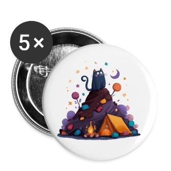 Camp pour chats au volcan - Lot de 5 grands badges (56 mm) - blanc - Devant