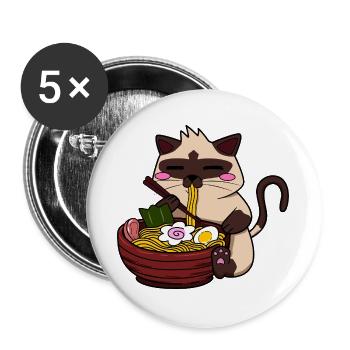 Chat siamois mangeant des nouilles ramen japonaises Kawaii - Lot de 5 grands badges (56 mm) - blanc - Devant