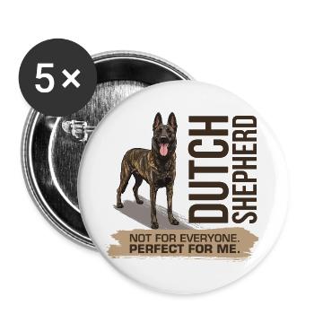 Dutch Shepherd – Dutchie - Buttons groß 56 mm (5er Pack) - Weiß - Vorne