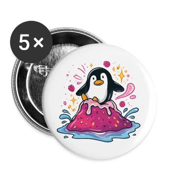 Penguin on pink jam wave - Buttons large 2.2''/56 mm (5-pack) - white - Front