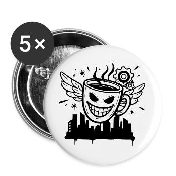 Crazy Coffee Cup Wings Vector - Buttons large 2.2''/56 mm (5-pack) - white - Front