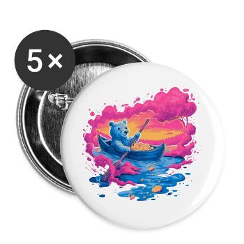 Neonbär im pinken Sonnenuntergangskanu - Buttons groß 56 mm (5er Pack) - Weiß - Vorne