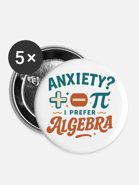 Algebra statt Angst - Buttons groß 56 mm (5er Pack) - Weiß