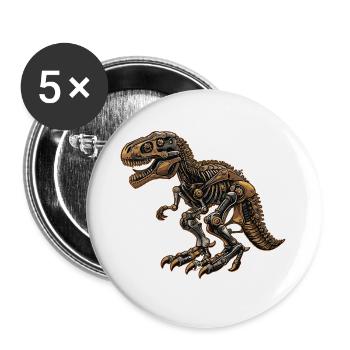 Mechanischer T-Rex aus Metall - Buttons groß 56 mm (5er Pack) - Weiß - Vorne