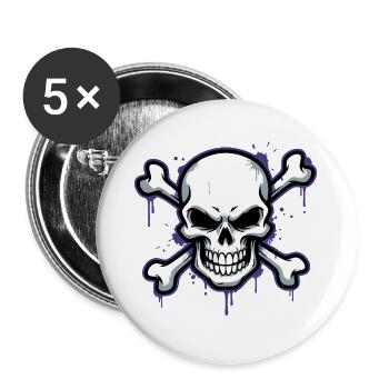 Crâne sombre avec os - Lot de 5 grands badges (56 mm) - blanc - Devant