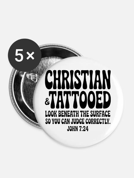 Christian Tätowiert - Buttons groß 56 mm (5er Pack) - Weiß