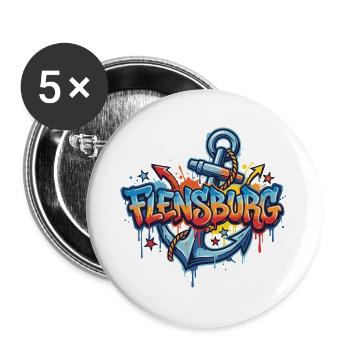 Flensburg Graffiti mit Anker - Buttons groß 56 mm (5er Pack) - Weiß - Vorne