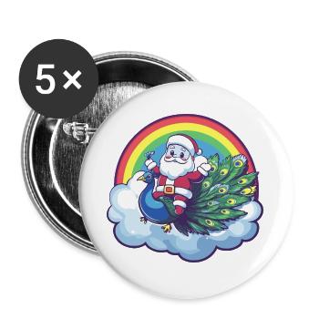 Noël du Père Noël oiseau paon - Lot de 5 grands badges (56 mm) - blanc - Devant