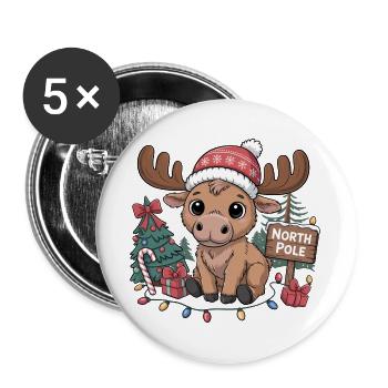 Rentier am Nordpol Weihnachten - Buttons groß 56 mm (5er Pack) - Weiß - Vorne