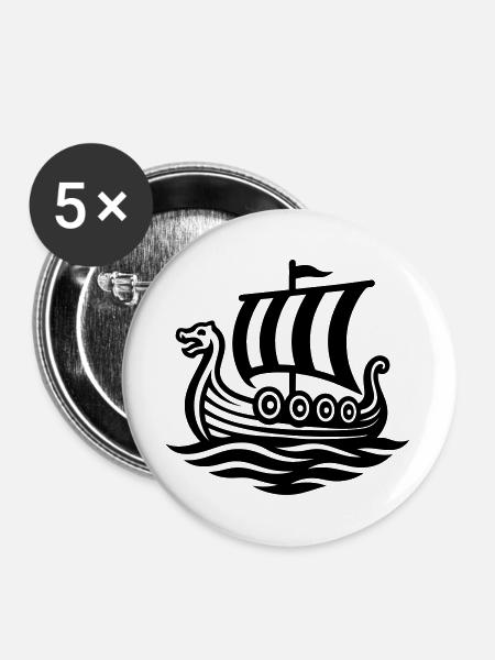 Wikingerschiff Drachenboot Wikinger - Buttons groß 56 mm (5er Pack) - Weiß