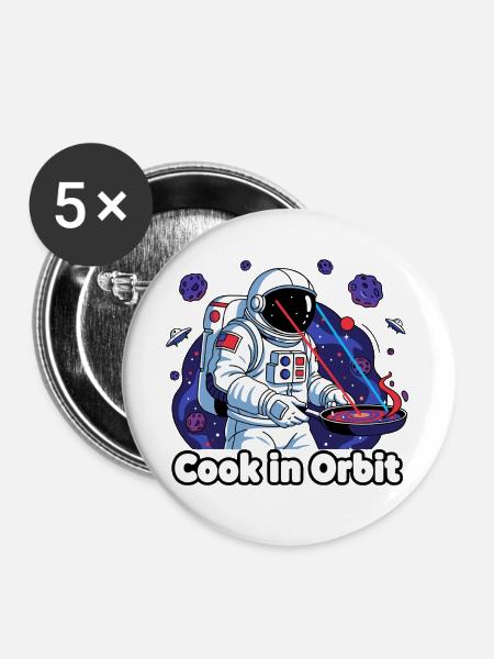 Koch im Orbit Astronaut - Buttons groß 56 mm (5er Pack) - Weiß