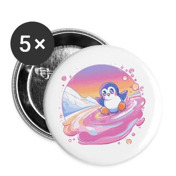 Pastell-Pinguin Spritz - Buttons groß 56 mm (5er Pack) - Weiß - Vorne